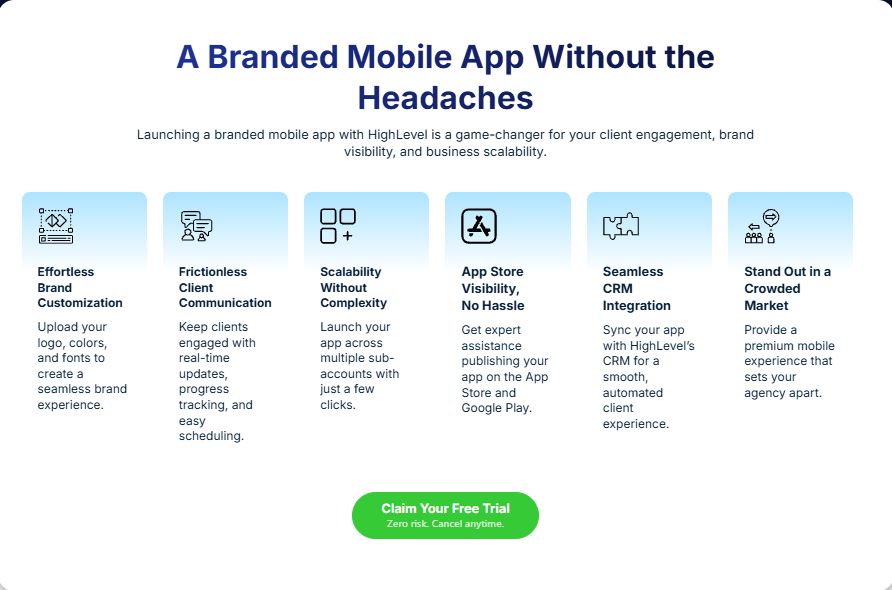 GoHighLevel app interface for selecting a new SaaS plan to rebill a client.