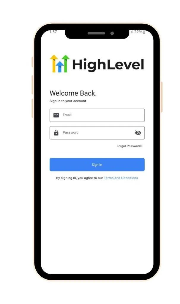 GoHighLevel app dashboard after sign in